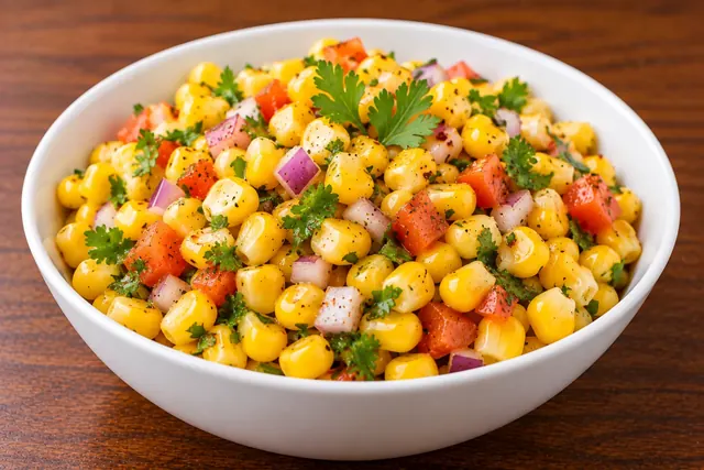 Corn salad with tomato, onion and coriander