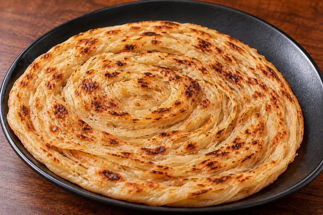 Flaky layered laccha paratha, crisp and golden