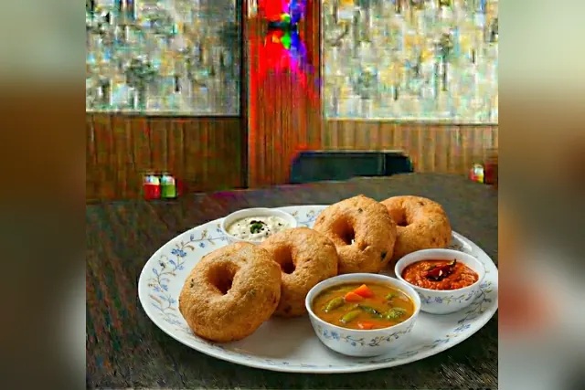 Crispy medu vada served with sambar and chutney