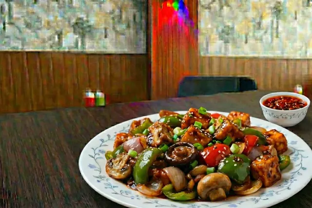 Mushroom chilly with capsicum and spring onion