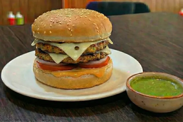 Double veg patty cheese burger with green chutney