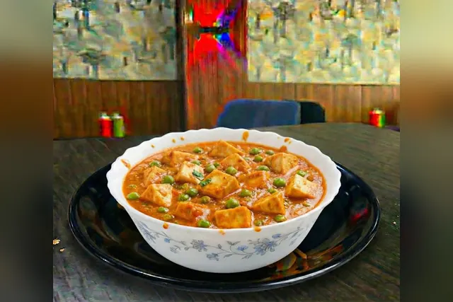 Matar paneer in a rich tomato gravy