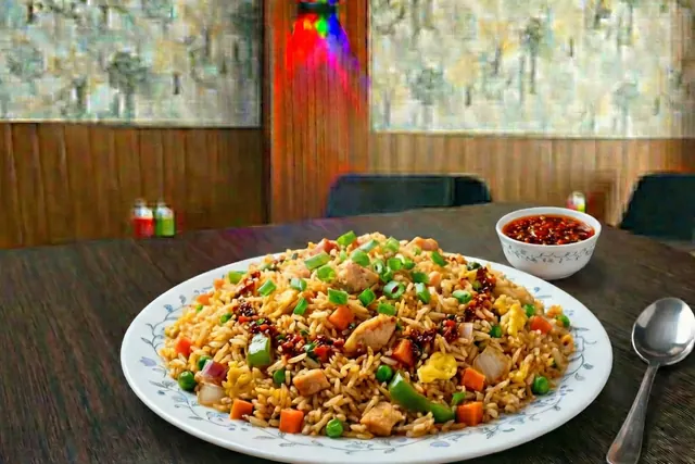 Vegetable fried rice with corn, carrot and capsicum