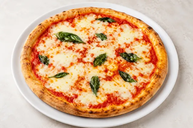Classic Margherita pizza with melted cheese and fresh basil