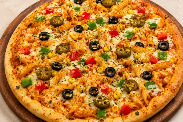 Spicy Mexican pizza with jalapeno, olives and peppers